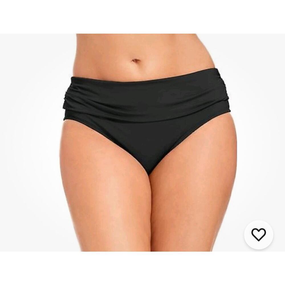 ☀️Kenneth Cole No Boundaries Shirred Hipster Bikini Bottom Black Womens L NWT